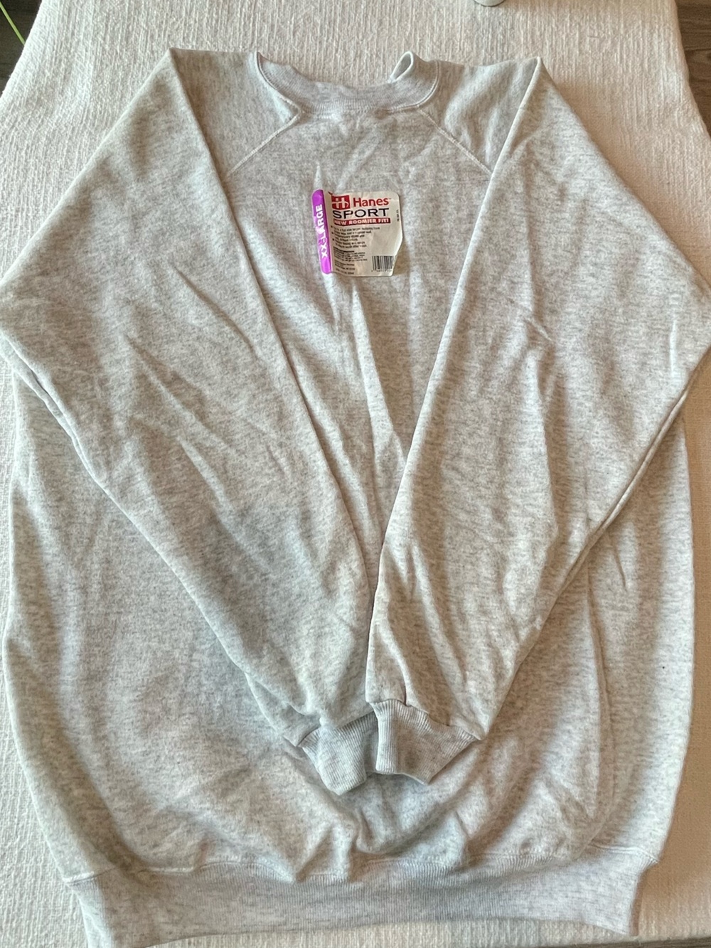 New VTG Hanes Sport Plain Grey Sweatshirt Crew Neck 1990s With Tags 2XL USA